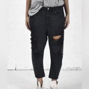 One by One Teaspoon Eagles 25 Slouchy Crop Jeans Distressed Black